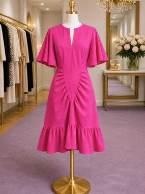 Le Superbe Hot Pink Waikiki Dress Size 8 NWT Flutter Sleeve Ruffle Hem Mini
